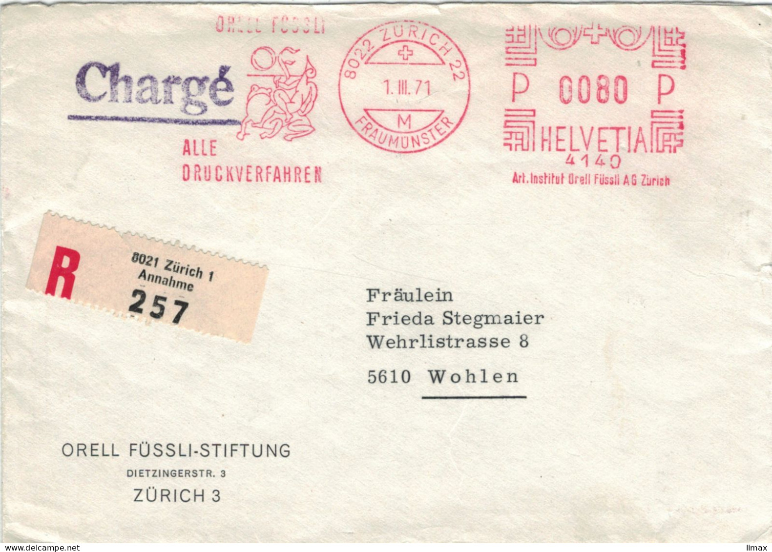 Orell Füssli Alle Druckverfahren 8022 Zürich Fraumünster 1971 No. 4140 - Frosch - Vgl. Froschauersche Druckerei - Affrancature Meccaniche