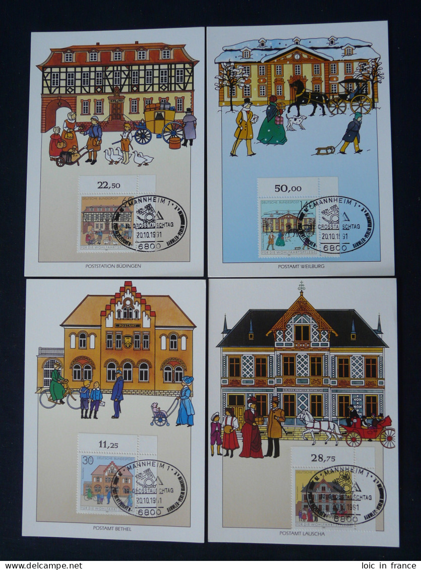 Carte Maximum Card (x4) Bureaux De Poste Post Offices Mannheim Germany 1991 - Altri & Non Classificati