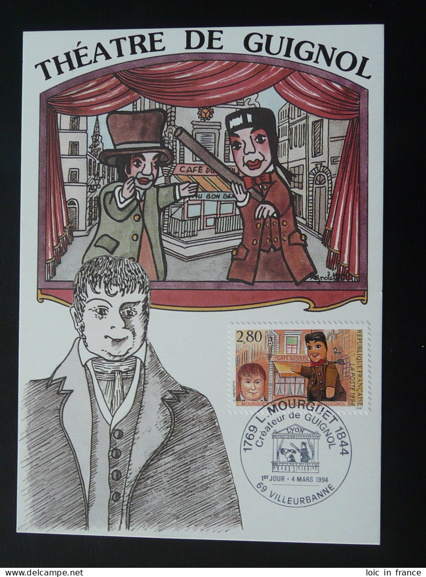 Carte Maximum Card Marionnette Puppets Guignol Laurent Mourguet 69 Villeurbanne 1994 - Marionnettes