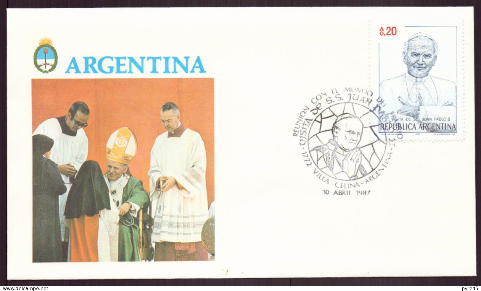 ARGENTINE ENVELOPPE COMMEMORATIVE 1987 VILLA CELINA VISITA DE SS JUAN PABLO II - Lettres & Documents