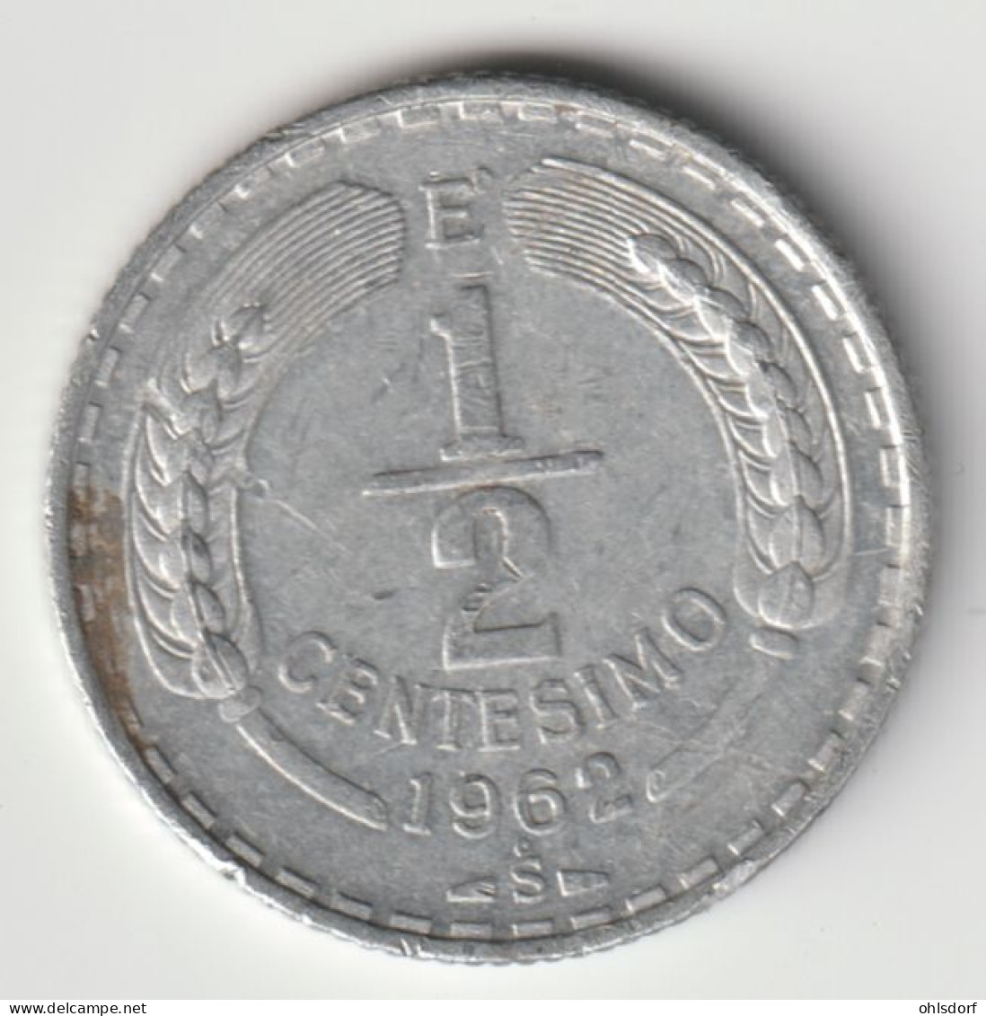 CHILE 1962: 1/2 Centesimo, KM 192 - Chile