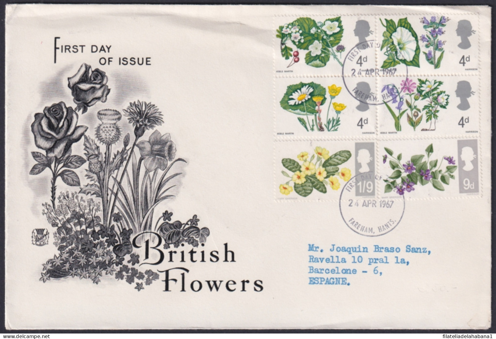 F-EX45419 ENGLAND UK FDC 1967 FLOWERS WITH & WITHOUT PHOSPHORLINE.  - 1952-1971 Pre-Decimal Issues