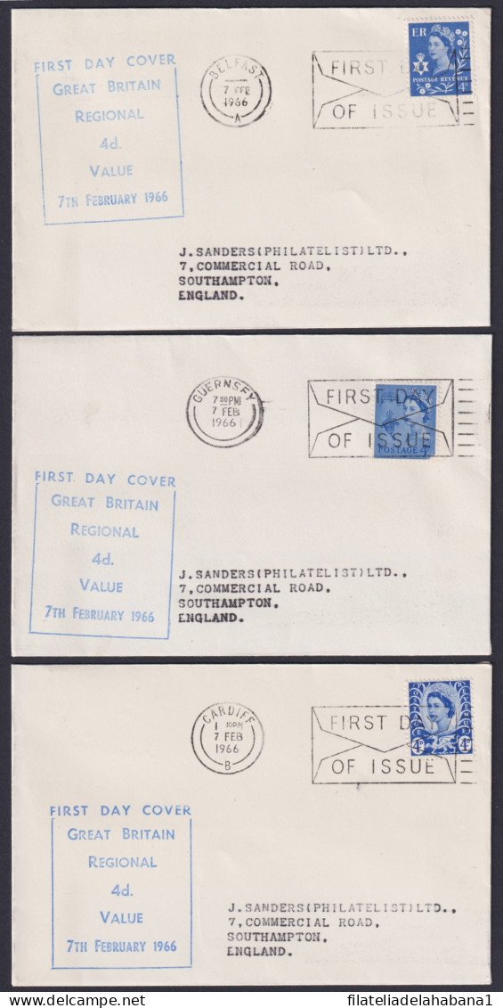 F-EX45833 ENGLAND UK FDC 1966 REGIONAL COVER JERSEY MAN SCOTLAND WALLES IRELAND.  - 1952-1971 Pre-Decimal Issues