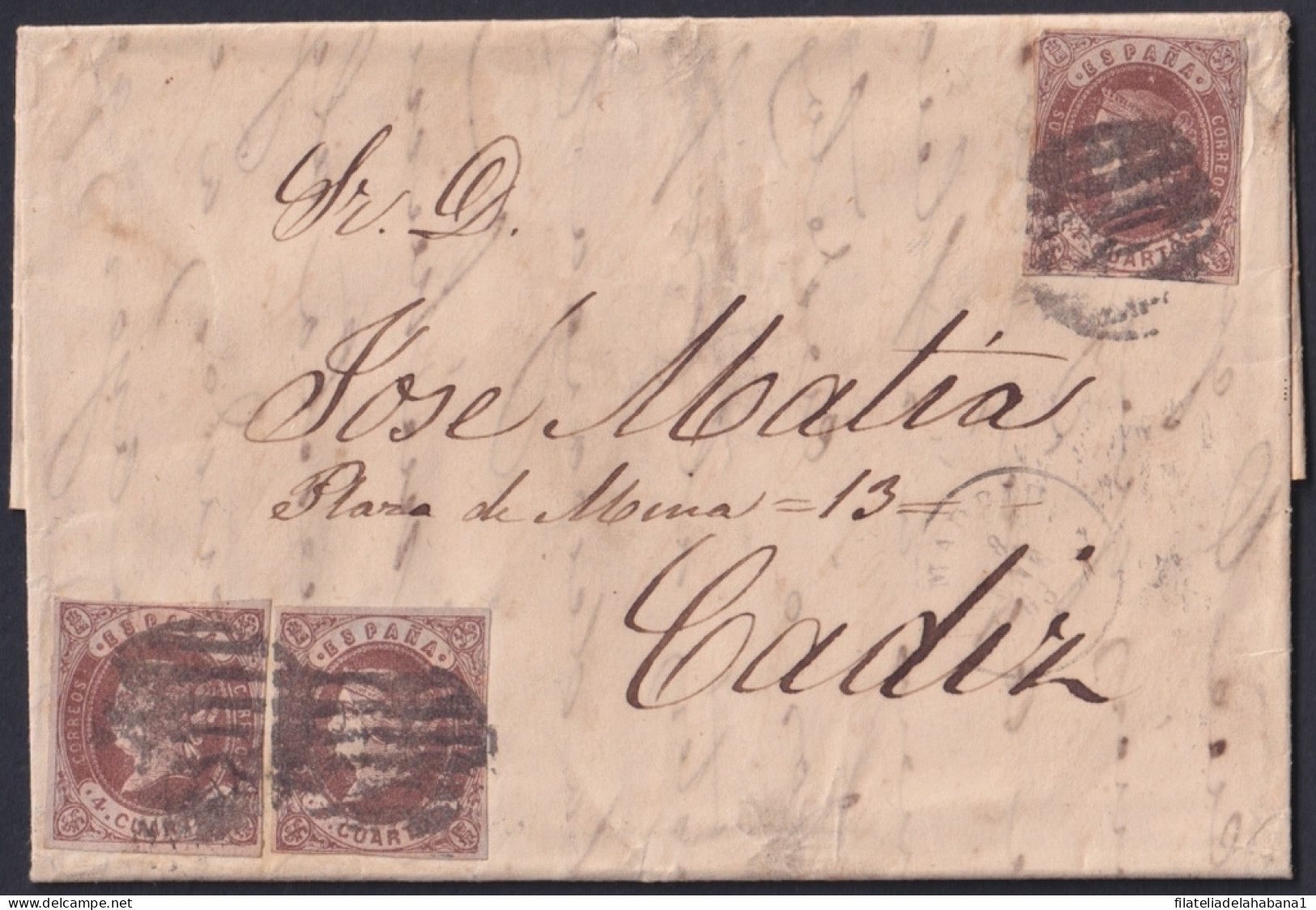 F-EX46393 ESPAÑA SPAIN 1863 25mls MADRID TO CADIZ.  - Lettres & Documents