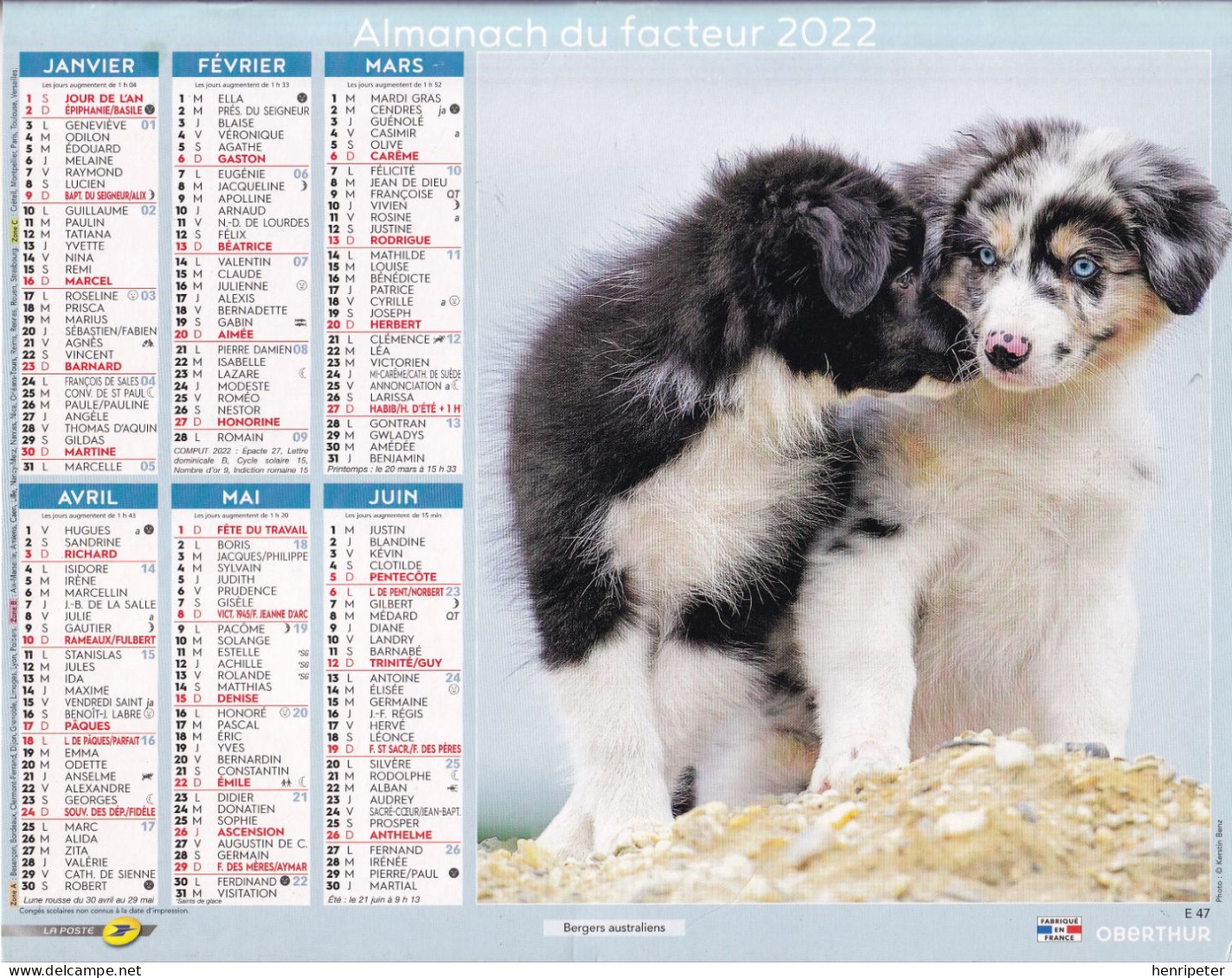 Saône-et-Loire Almanach Du Facteur 2022 - Photographies En Couleurs De Chiens Bergers Australiens Berger Allemand - Neuf - Grand Format : 2001-...