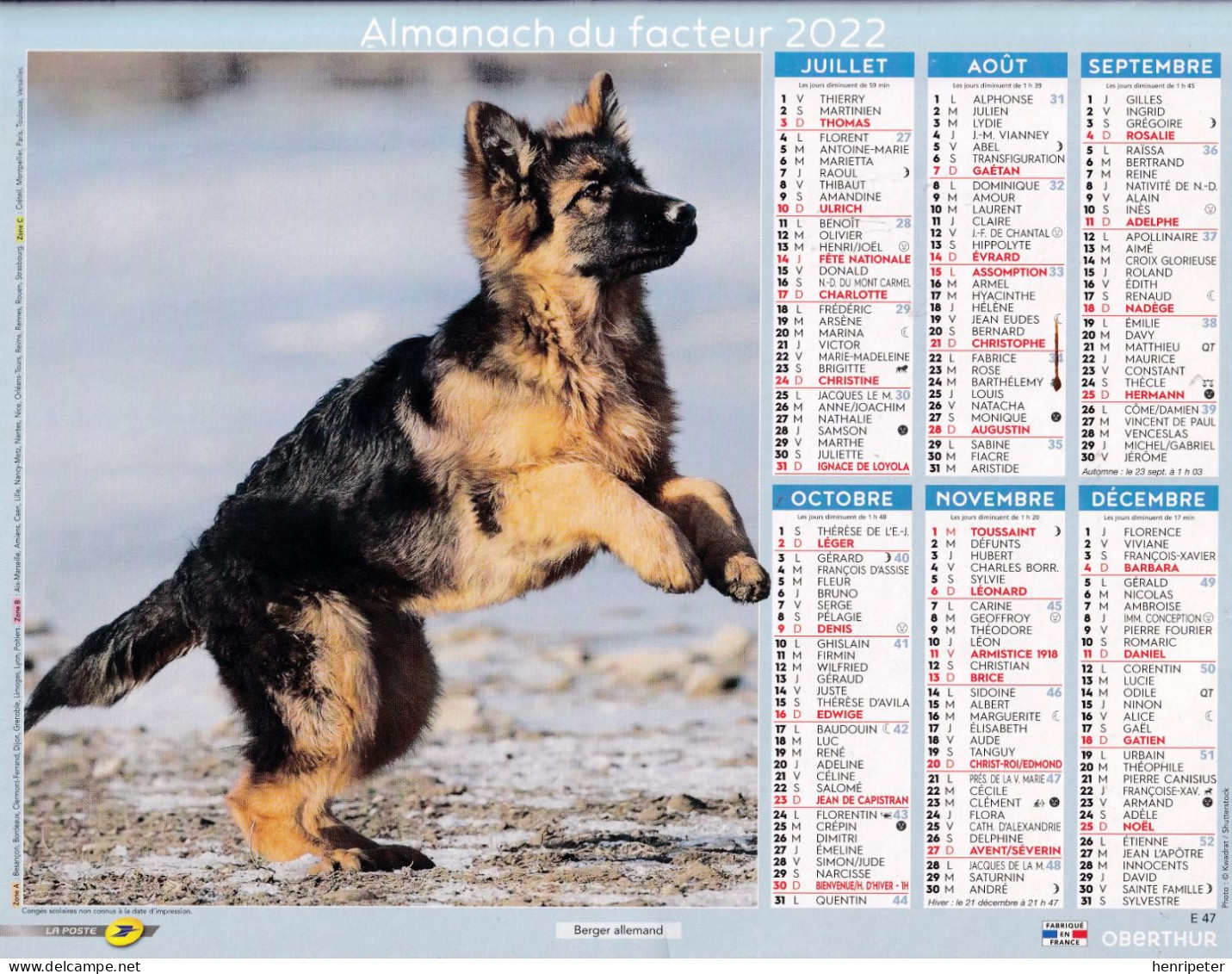 Saône-et-Loire Almanach Du Facteur 2022 - Photographies En Couleurs De Chiens Bergers Australiens Berger Allemand - Neuf - Grossformat : 2001-...