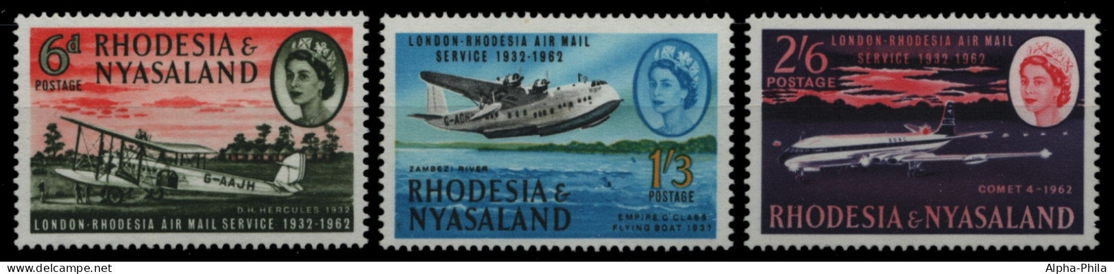 Rhodesien & Nyassa 1962 - Mi-Nr. 42-44 ** - MNH - Flugzeuge / Airplanes - Rhodesia & Nyasaland (1954-1963)