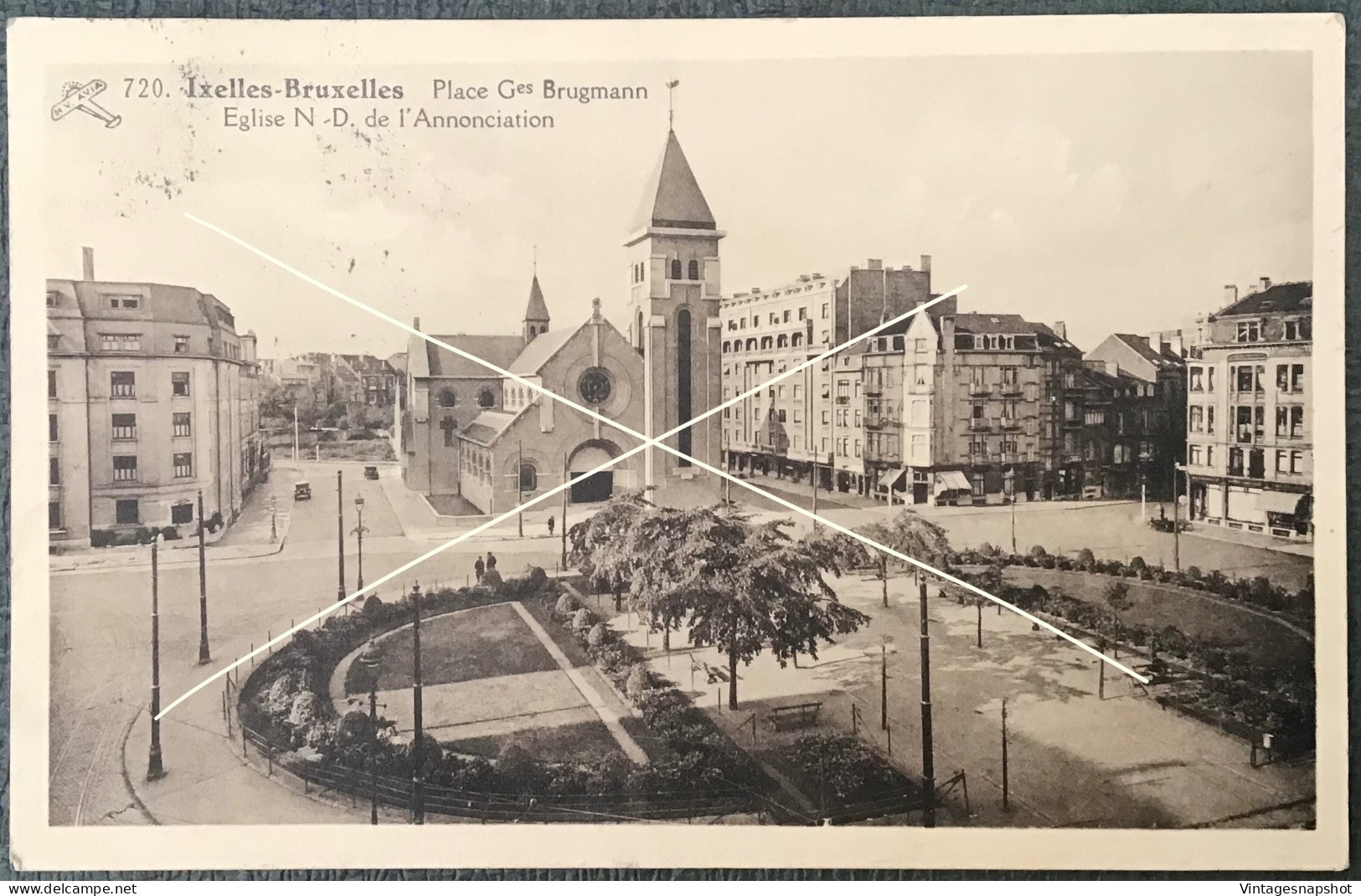 Ixelles-Bruxelles Place Ges Brugmann Eglise N-D. De L'Annonciation CP PK édit Van Noten Sœurs Postée En 1940 - Elsene - Ixelles
