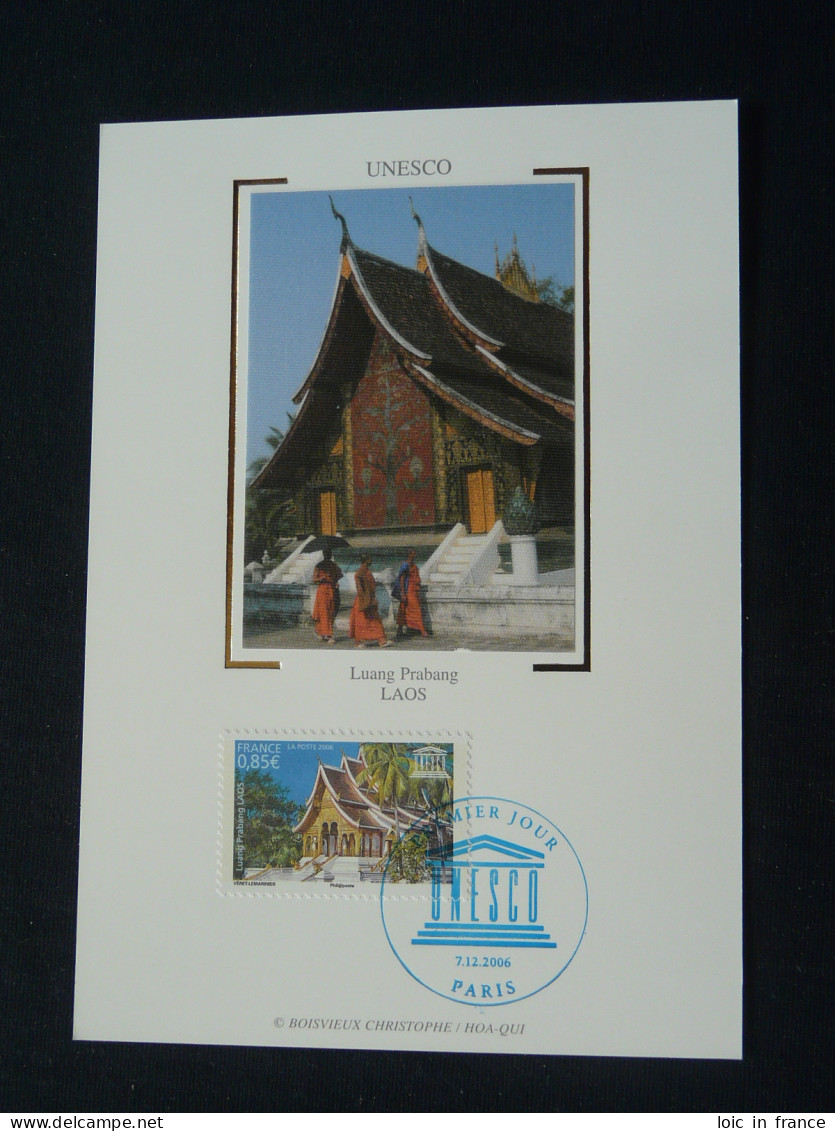 Carte Maximum Card (soie) Temple De Luang Prabang Laos Timbre De Service Unesco 2006 - Boeddhisme