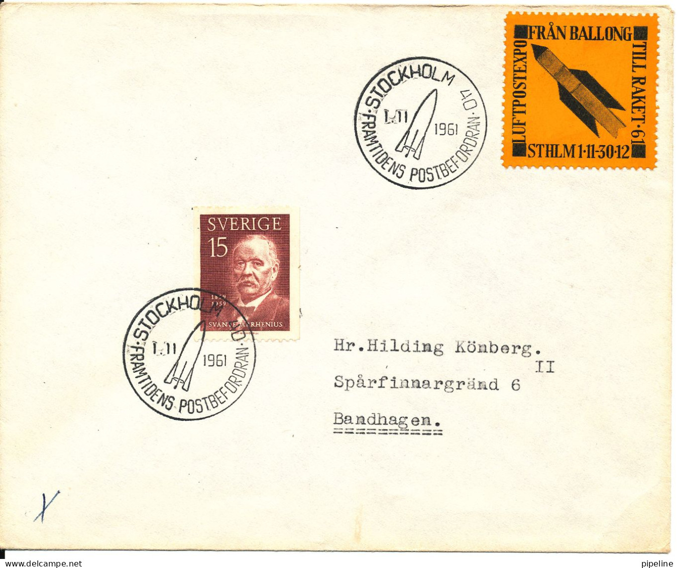 Sweden Cover ROCKET MAIL Stockhiolm 1-11-1961 With Nice Rocket Seal - Covers & Documents