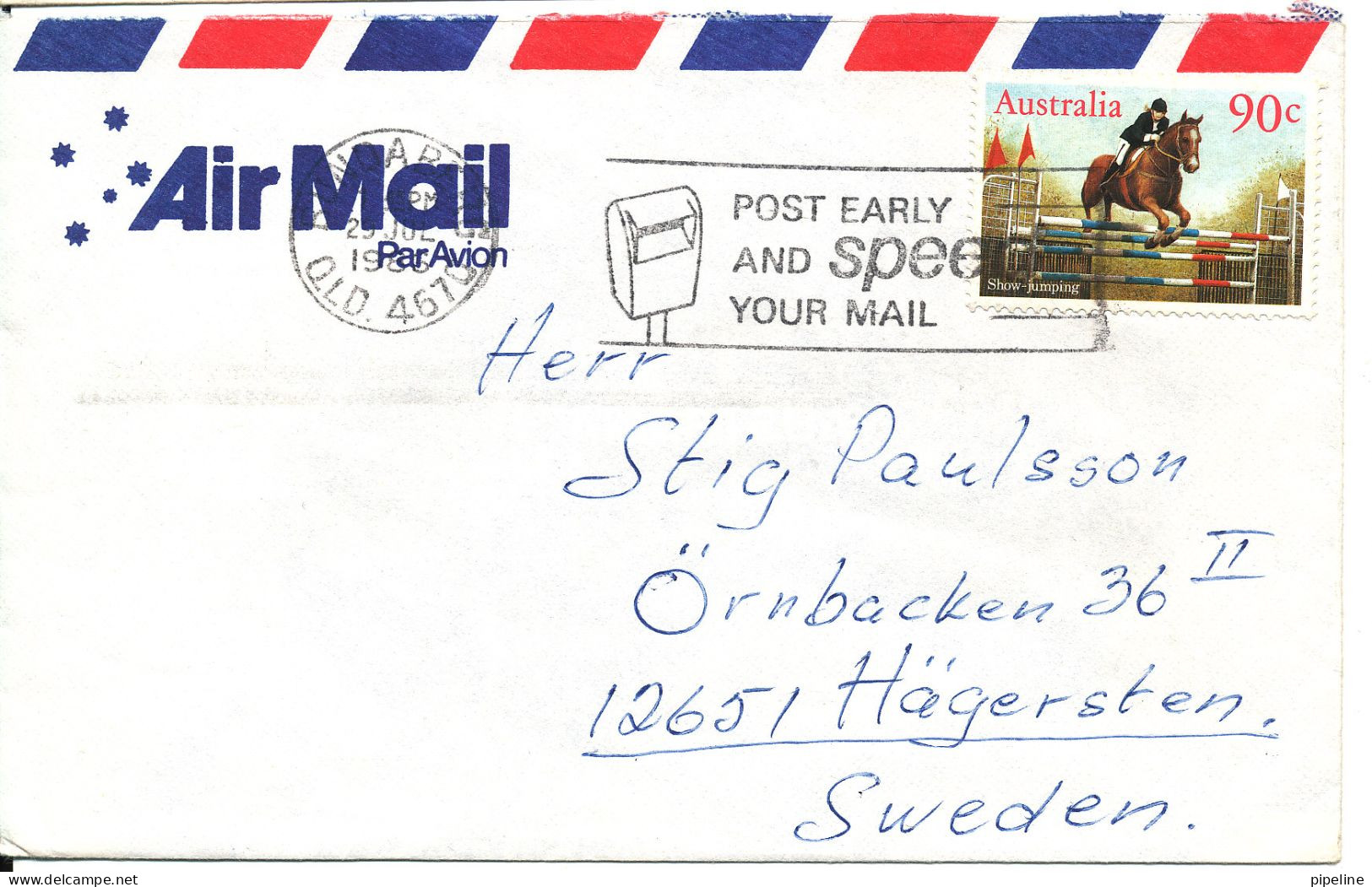 Australia Air Mail Cover Sent To Sweden 29-7-1986 Single Franked - Cartas & Documentos