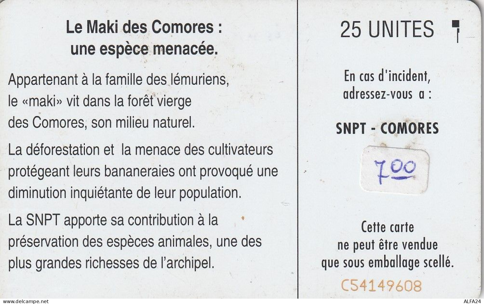PHONE CARD COMORES  (E35.8.7 - Comores