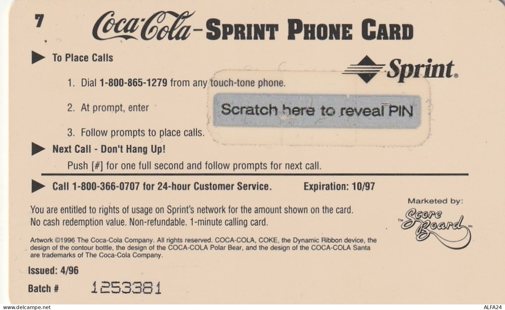 PREPAID PHONE CARD STATI UNITI SPRINT COCA COLA (E34.30.8 - Sprint