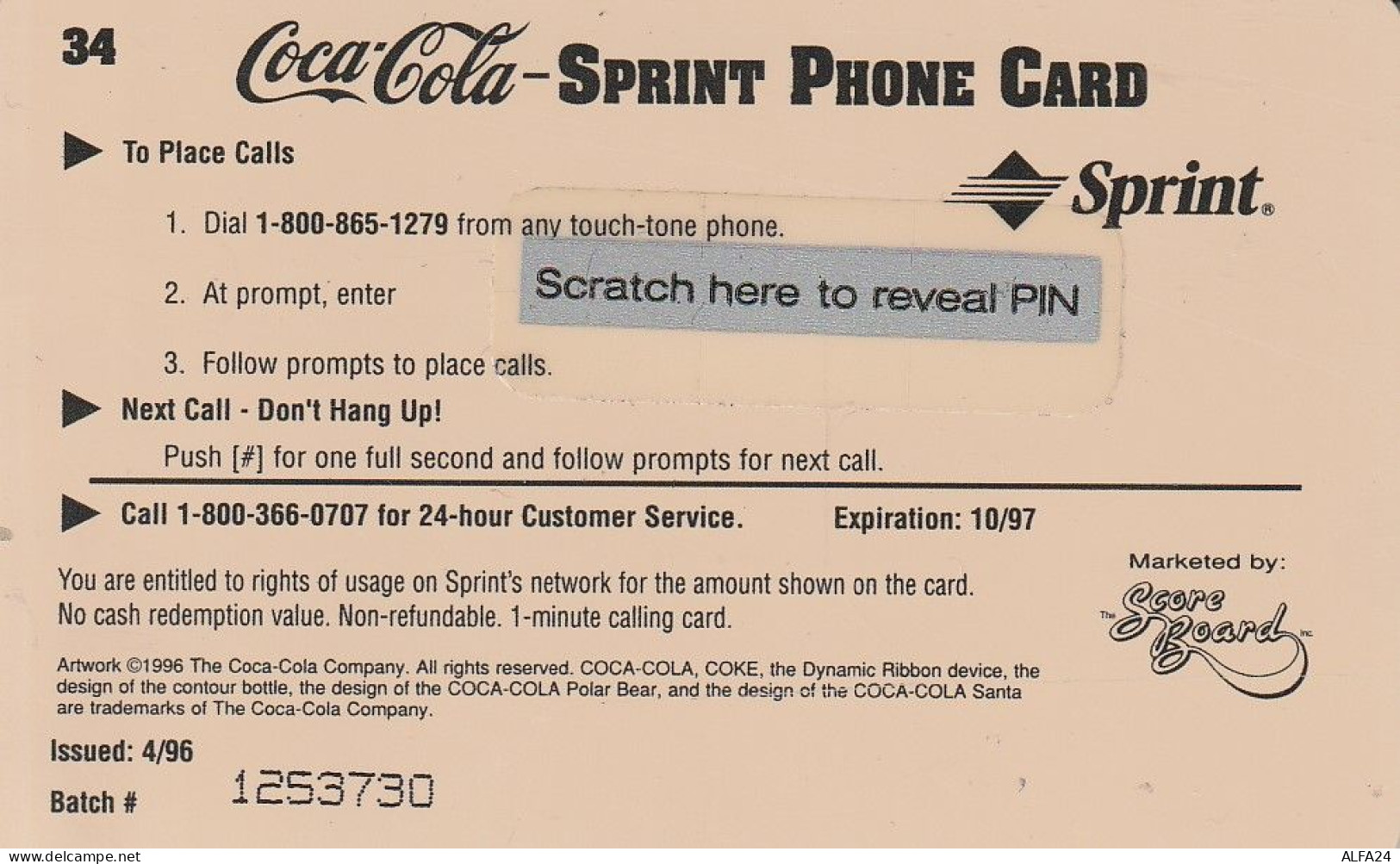 PREPAID PHONE CARD STATI UNITI SPRINT COCA COLA (E34.30.3 - Sprint