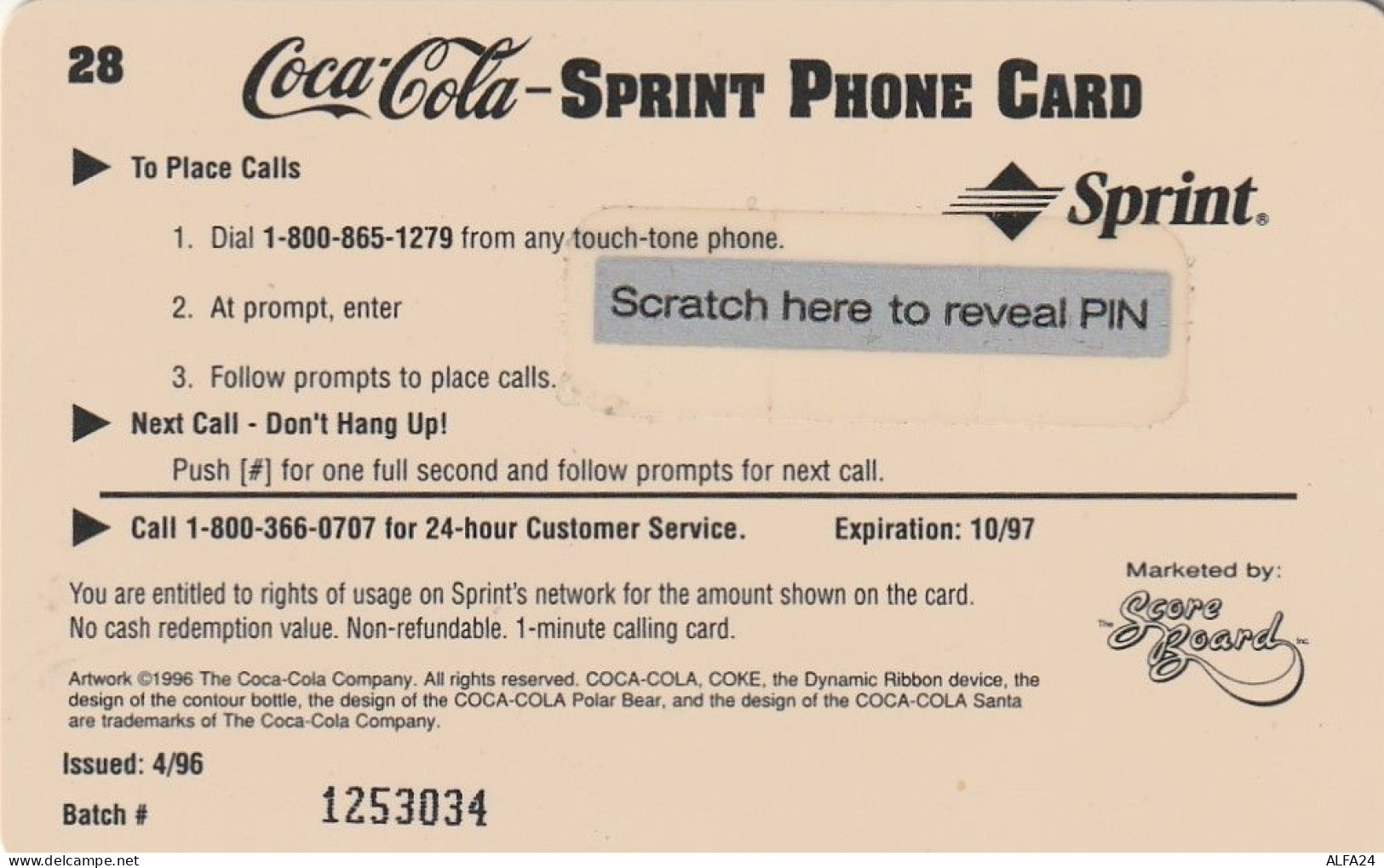 PREPAID PHONE CARD STATI UNITI SPRINT COCA COLA (E34.29.8 - Sprint