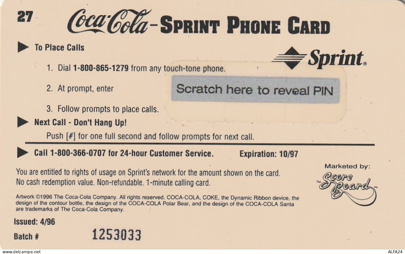 PREPAID PHONE CARD STATI UNITI SPRINT COCA COLA (E34.29.6 - Sprint