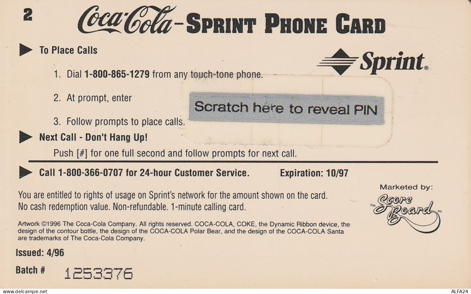 PREPAID PHONE CARD STATI UNITI SPRINT COCA COLA (E34.17.8 - Sprint