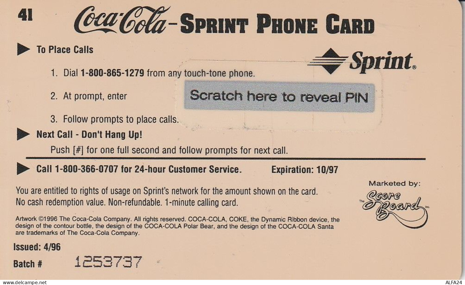 PREPAID PHONE CARD STATI UNITI SPRINT COCA COLA (E34.16.8 - Sprint