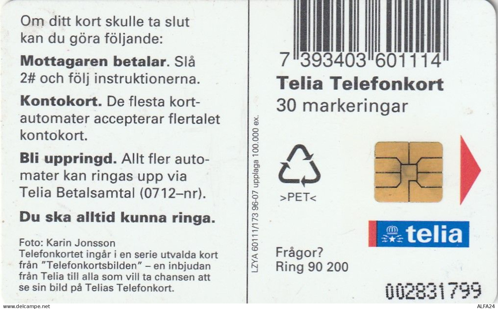 PHONE CARD SVEZIA  (E23.13.8 - Suède