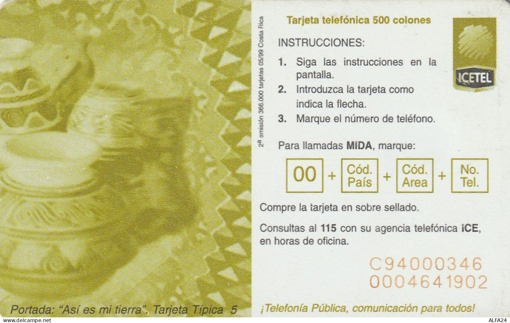 PHONE CARD COSTARICA  (E71.28.8 - Costa Rica