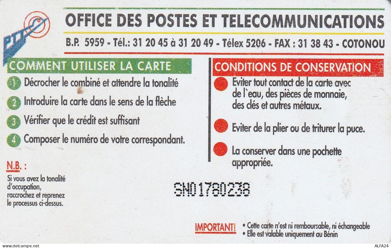 PHONE CARD BENIN  (E35.38.8 - Benin