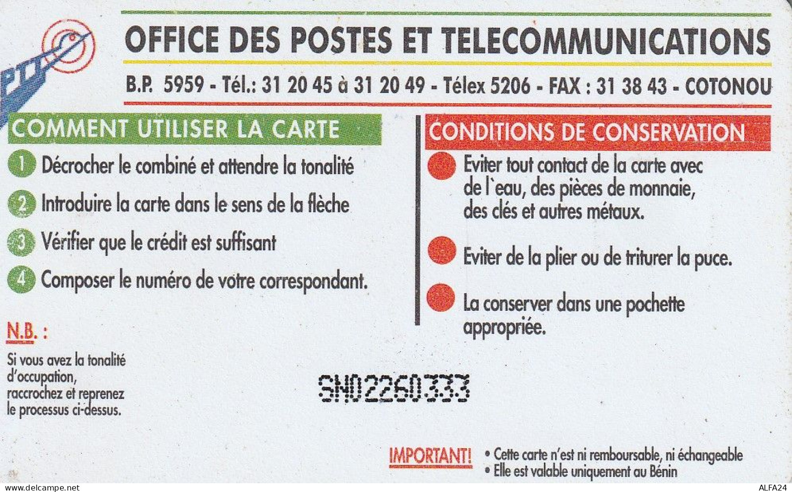 PHONE CARD BENIN  (E35.38.7 - Bénin