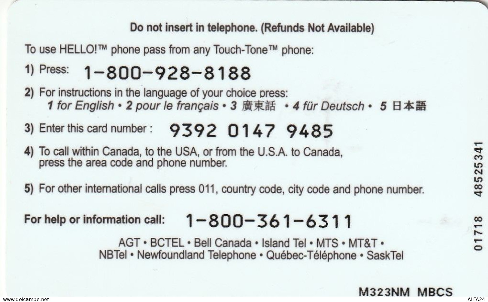 PREPAID PHONE CARD CANADA  (E82.23.7 - Canada