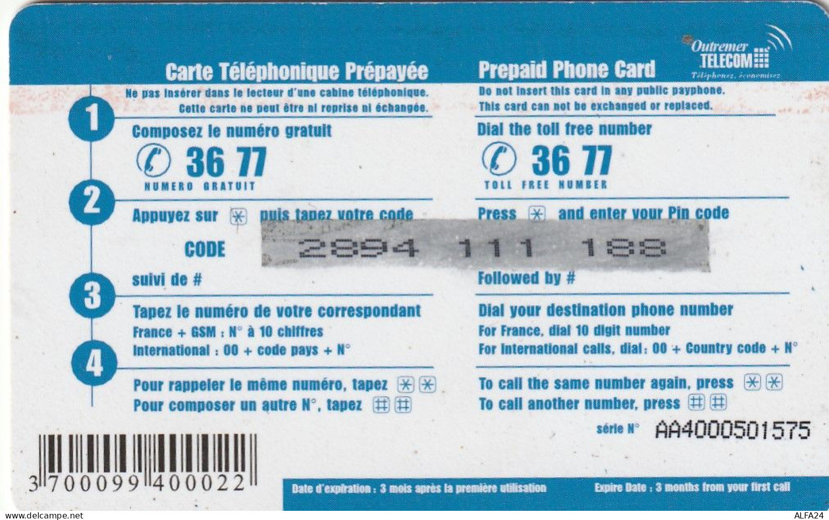 PREPAID PHONE CARD ANTILLE FRANCESI  (E80.15.2 - Antilles (French)