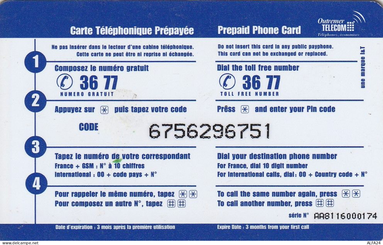 PREPAID PHONE CARD ANTILLE FRANCESI  (E80.14.8 - Antillen (Frans)