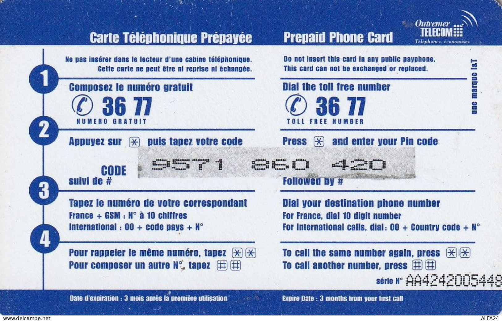 PREPAID PHONE CARD ANTILLE FRANCESI  (E80.14.4 - Antille (Francesi)