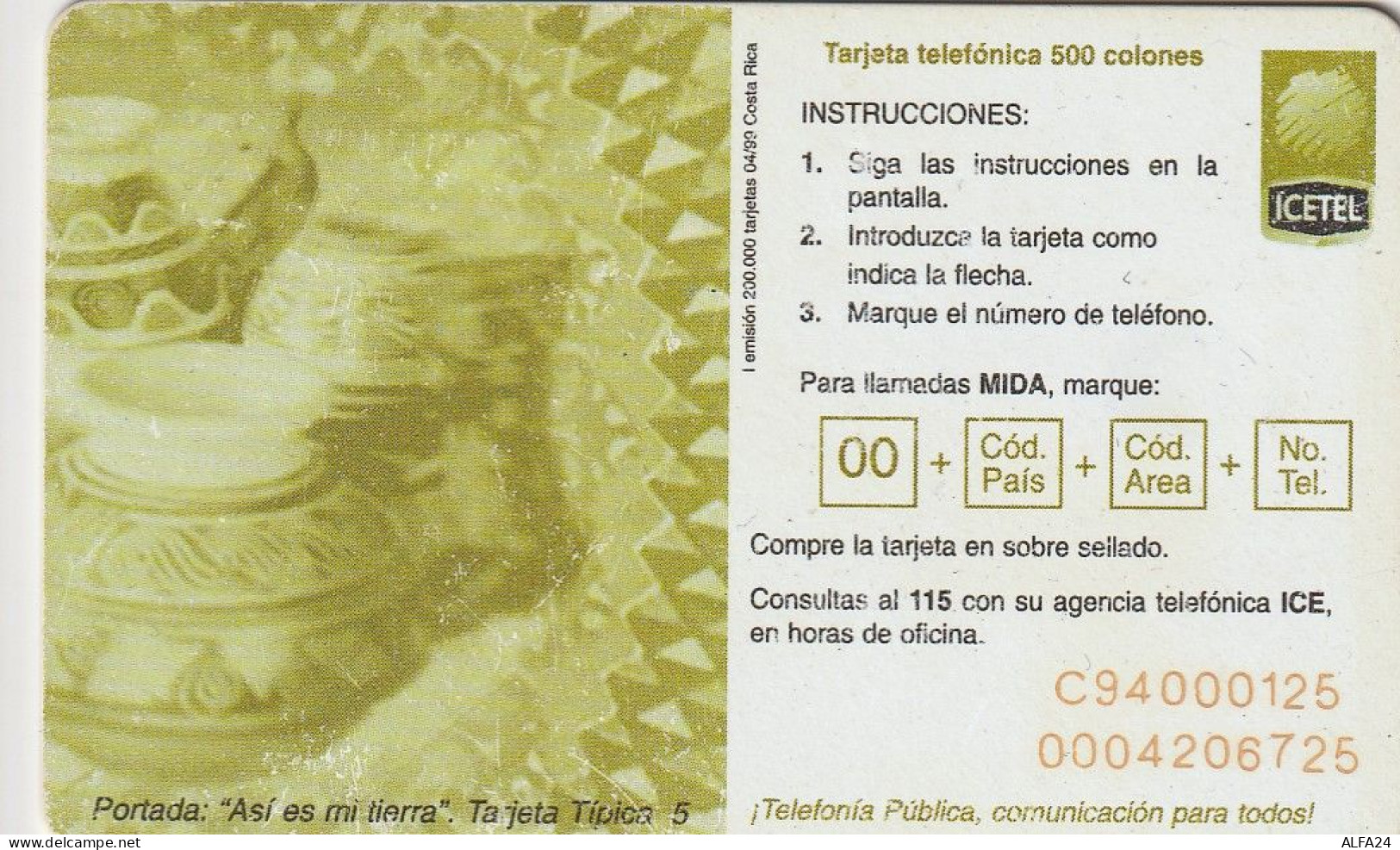 PHONE CARD COSTARICA  (E77.27.8 - Costa Rica