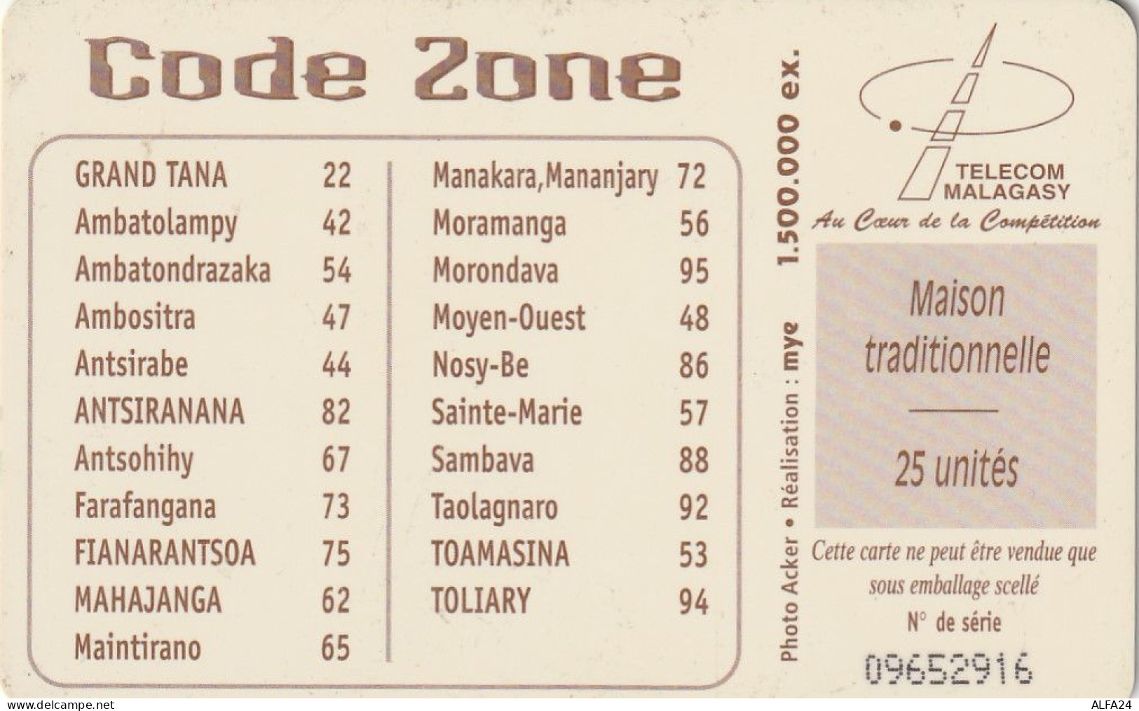 PHONE CARD MADAGASCAR  (E77.10.7 - Madagaskar