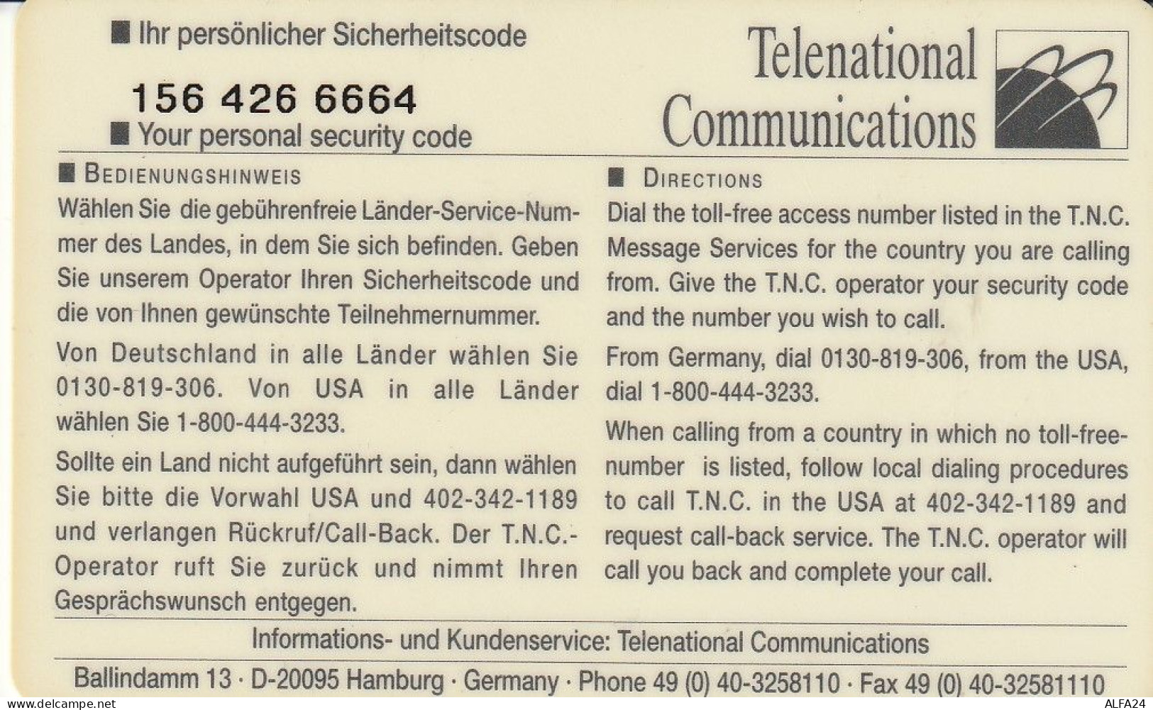 PREPAID PHONE CARD GERMANIA LUFTHANSA (USP.39.1 - GSM, Voorafbetaald & Herlaadbare Kaarten