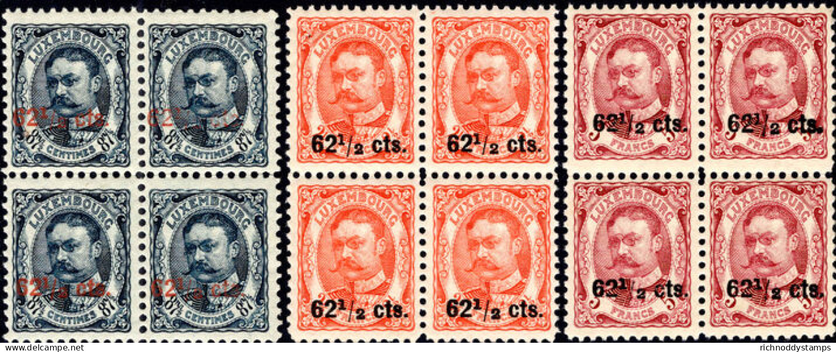 Luxembourg 1912 Provisionals In Blocks Of 4 Unmounted MInt. - 1906 Guillermo IV