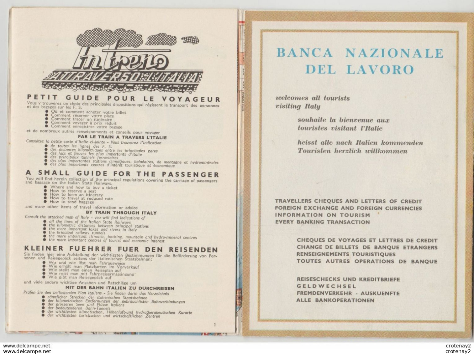 Guide IN TRENO TRAIN Pour Le Voyageur En Italie édité Par La Banca Nazionale Del Lavoro Mode D'emploi Tarifs - Railway & Tramway