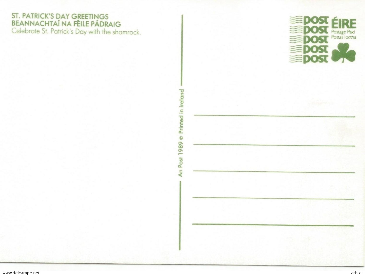 IRLANDA EIRE ENTERO POSTAL SAINT PATRICK`S DAY - Postal Stationery