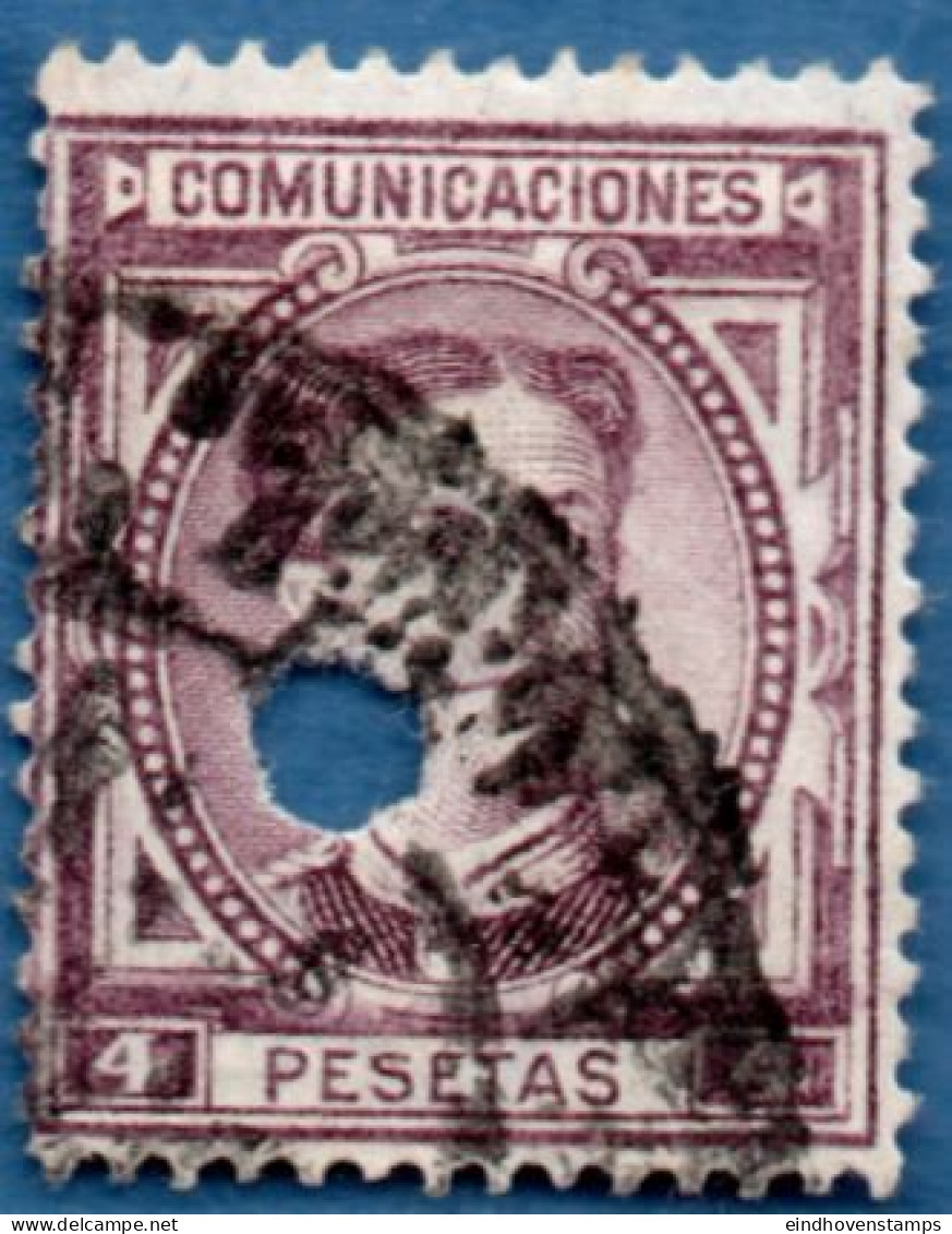 Spain 1876 Alfonso XII 4 Pta Telegraph Cancel - Usados