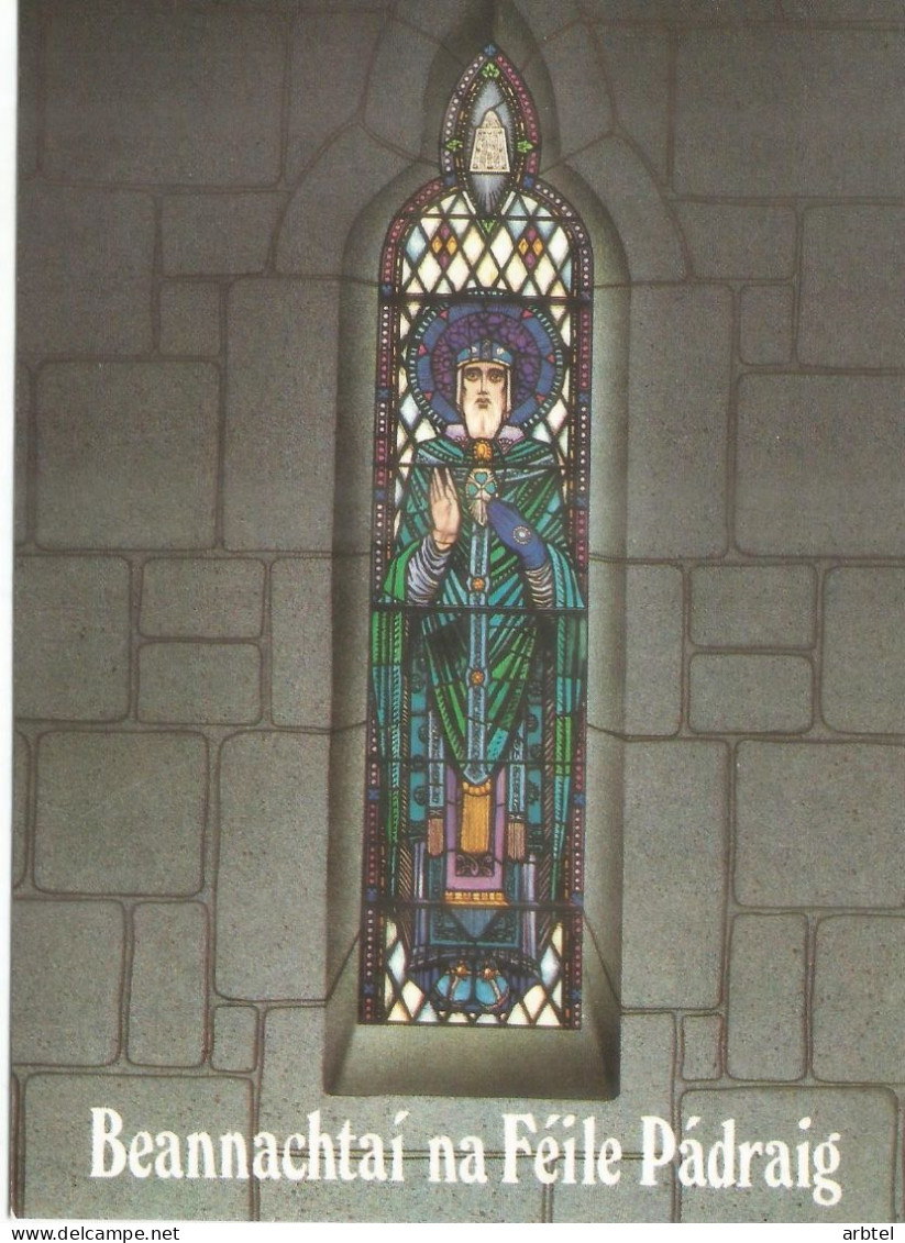 IRLANDA EIRE ENTERO POSTAL SAINT PATRICK`S DAY VIDRIERA STAINED GLASS - Vidrios Y Vitrales