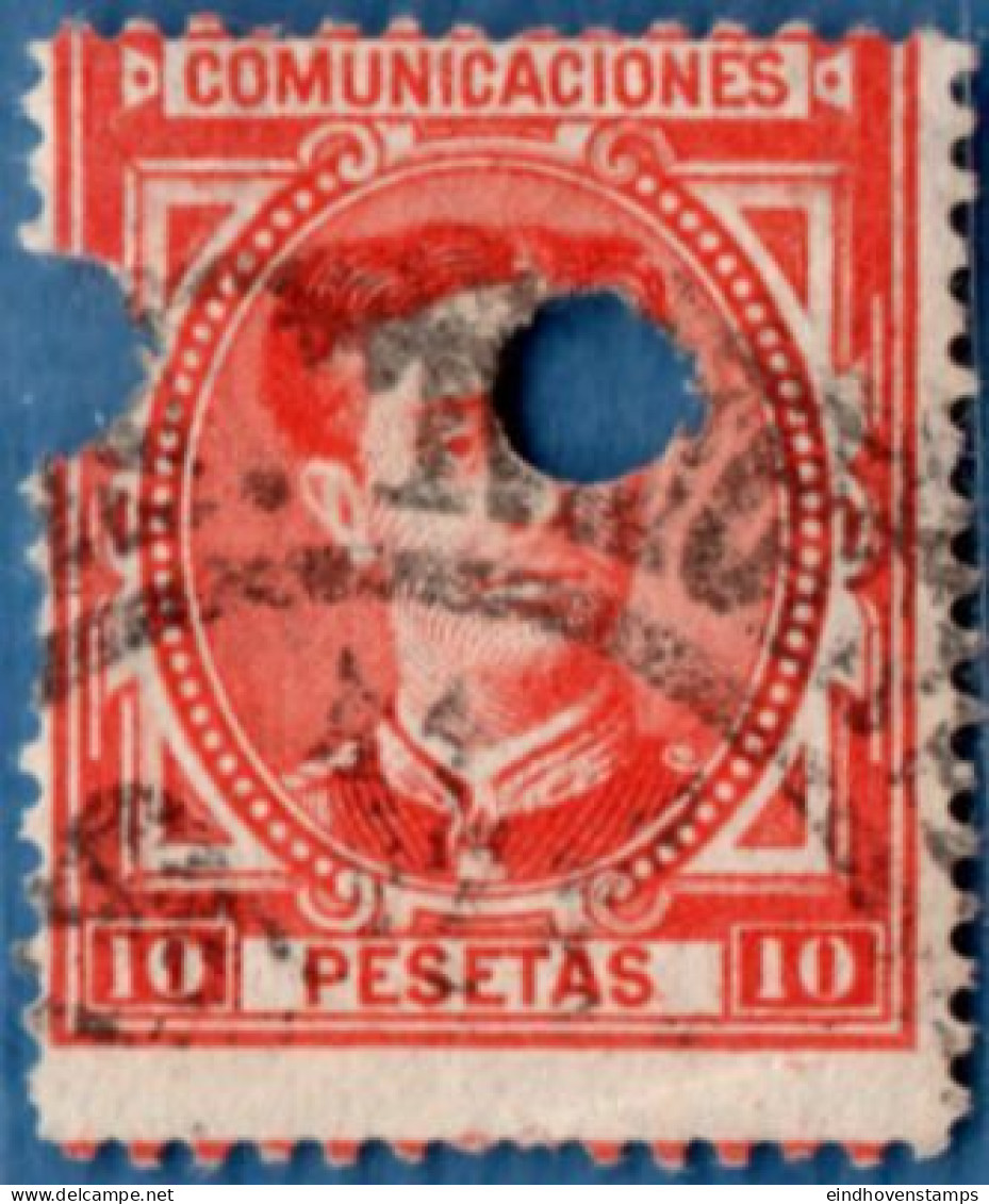 Spain 1876 Alfonso XII 10 Pta Telegraph Cancel - Oblitérés