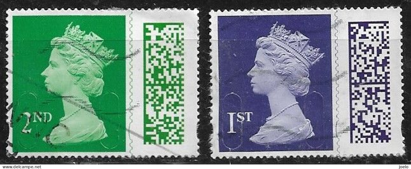 GB 2022 MACHIN NEW BARCODE 2nd CLASS GREEN AND 1ST CLASS PURPLE PAIR - Used Stamps