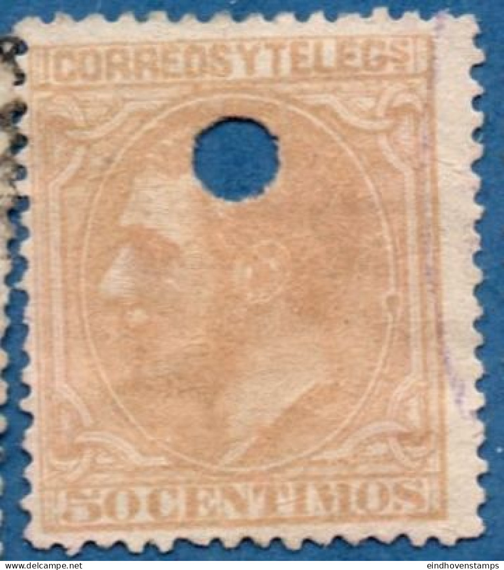 Spain 1879 Alfonso XII 50 C Telegraph Cancel - Usados