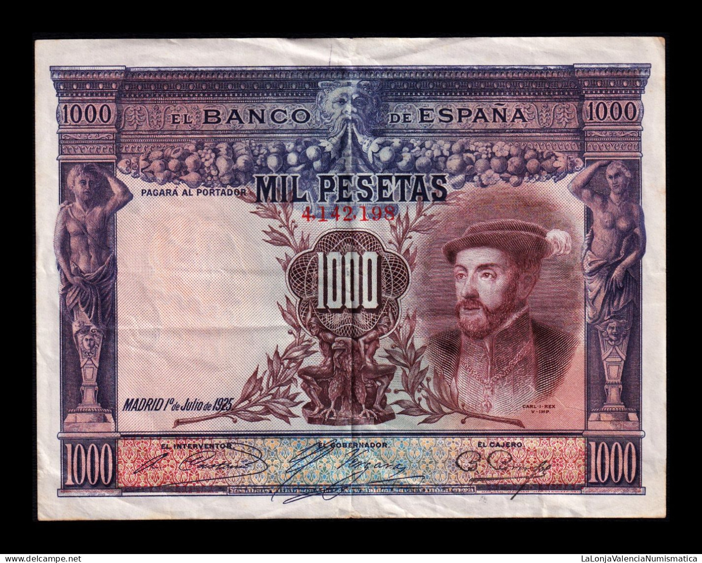 España Spain 1000 Pesetas Carlos I 1925 Pick 70c Mbc Vf - 1000 Peseten