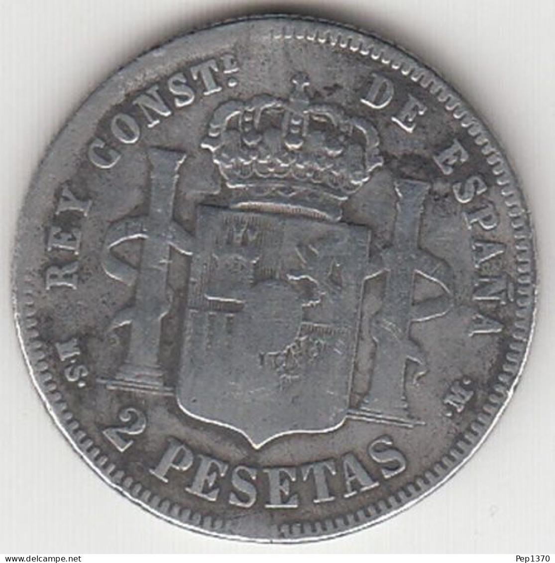 2 PESETAS DE PLATA DE 1881 ALFONSO XII SIN ESTRELLAS - Premières Frappes