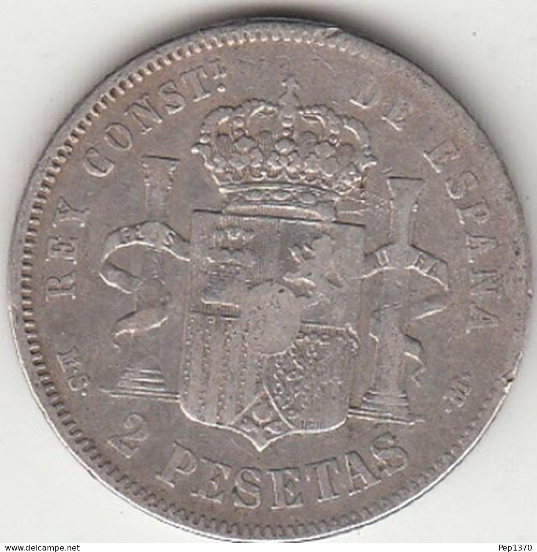 2 PESETAS DE PLATA DE 1881 ALFONSO XII CON ESTRELLAS FLOJAS - First Minting