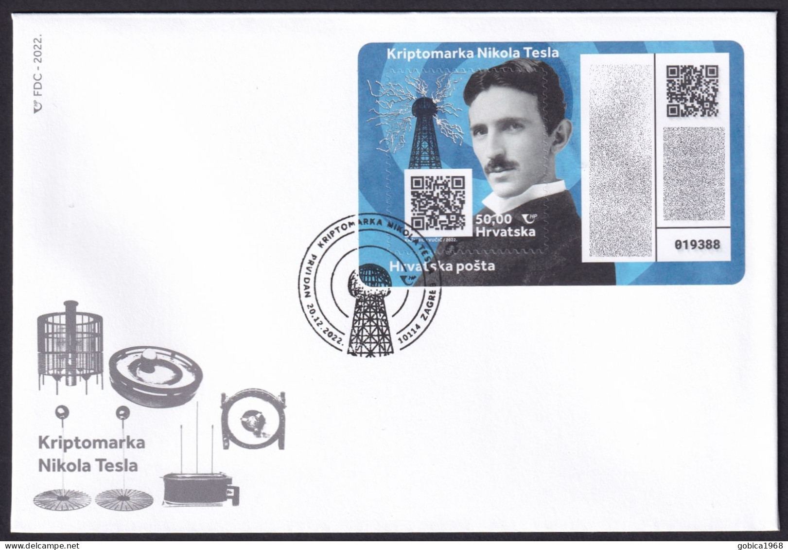 Croatia - CROATIA 2022 ▻ CRYPTO STAMP NIKOLA TESLA ▻ FDC ▻ motif Tesla coil  ◅