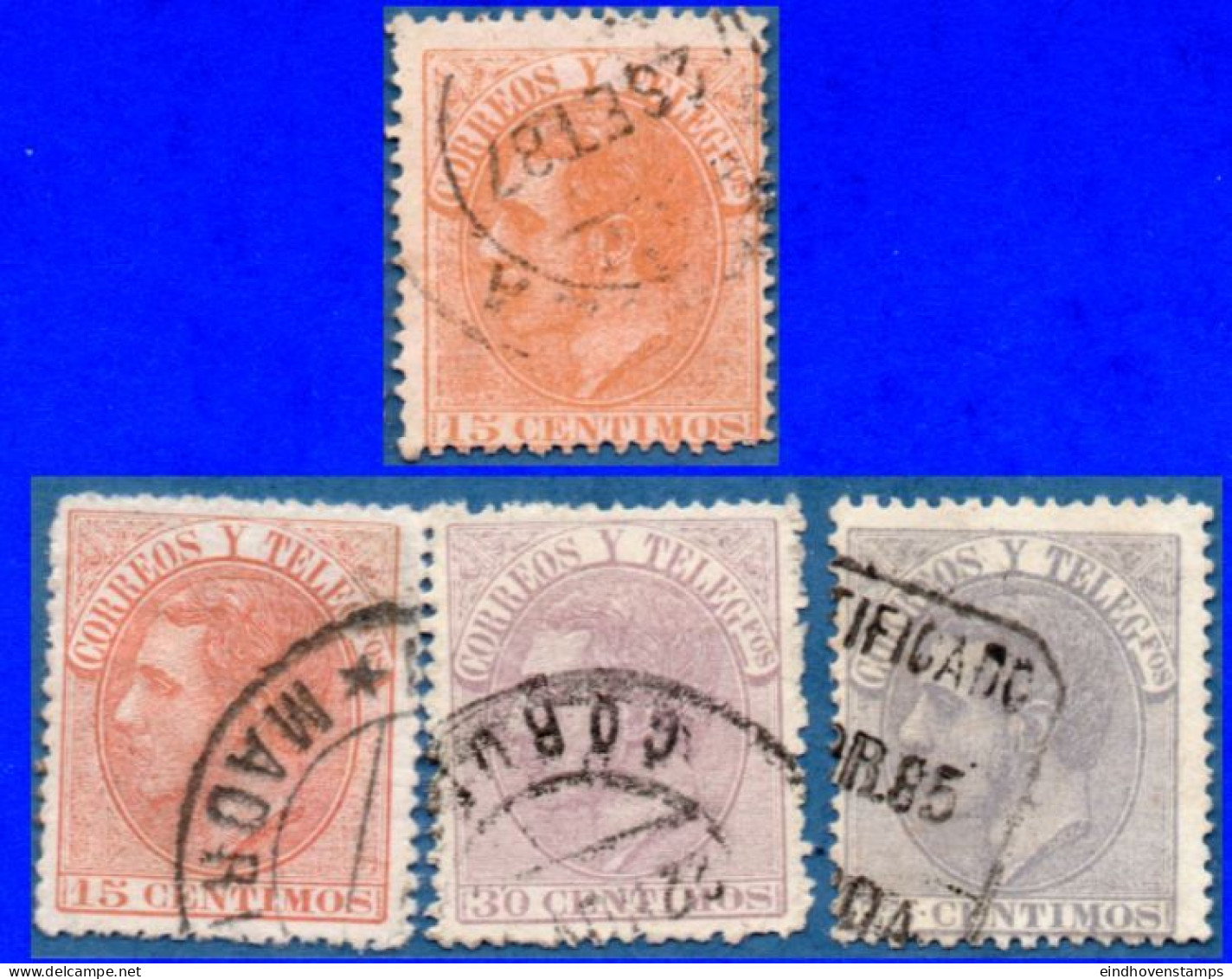 Spain 1882 Alfonso XII 5 C Shades, 30 & 75 C Cancelled - Usados