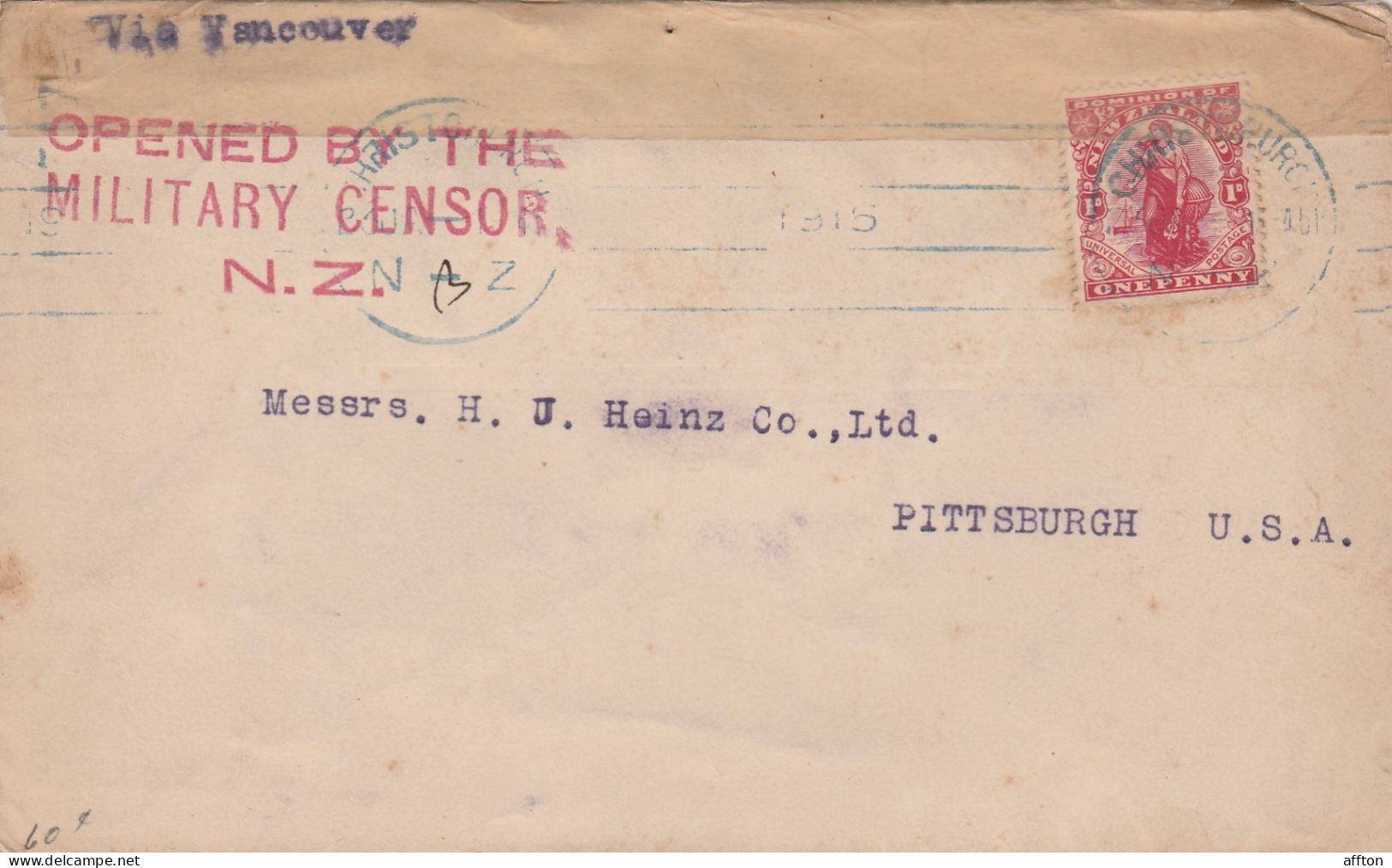 New Zealand 1915 Censored Cover Mailed - Brieven En Documenten
