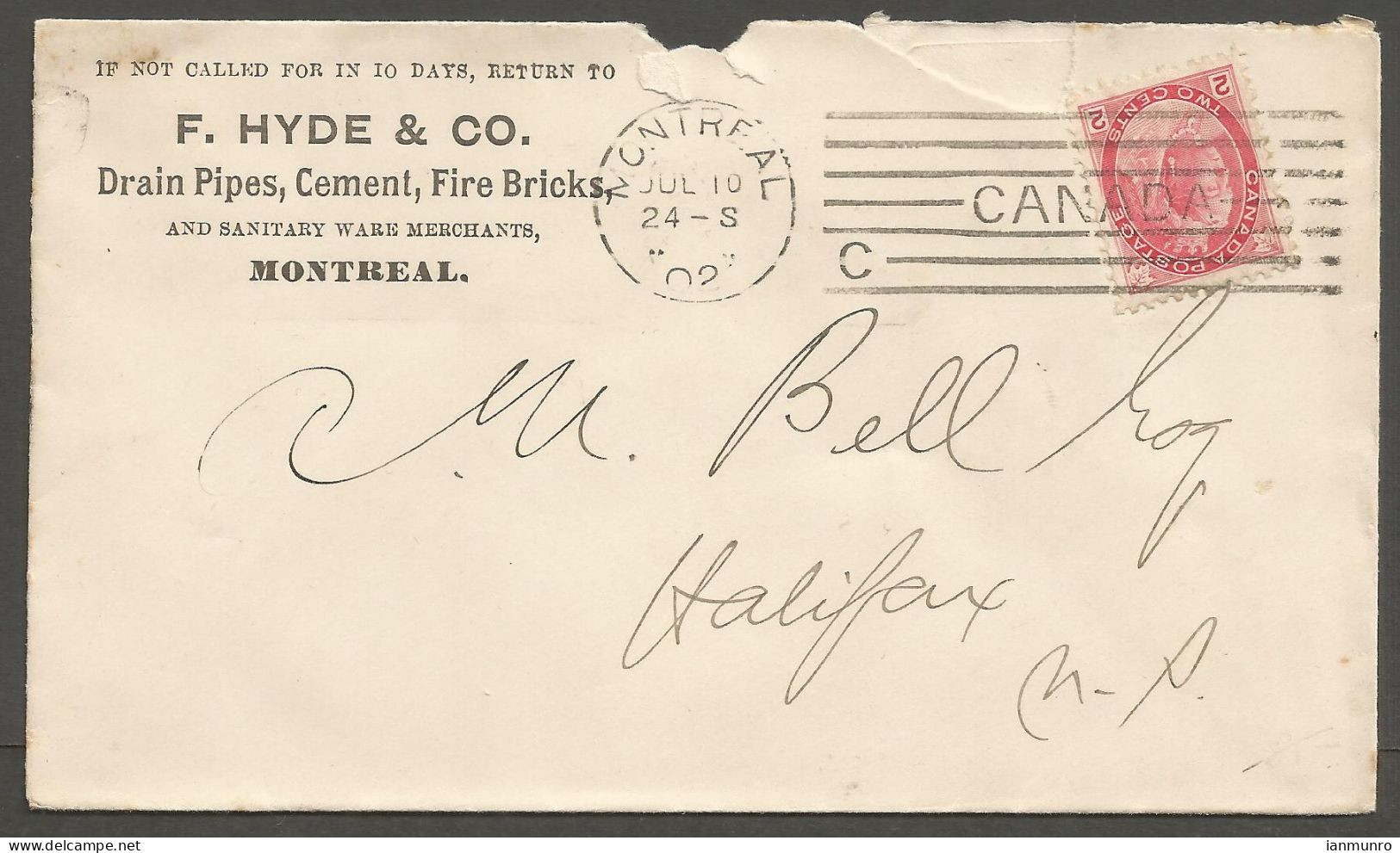 1902 Drain Pipes Cement Fire Bricks Advertising Cover 2c Numeral Montreal PQ Quebec - Historia Postale