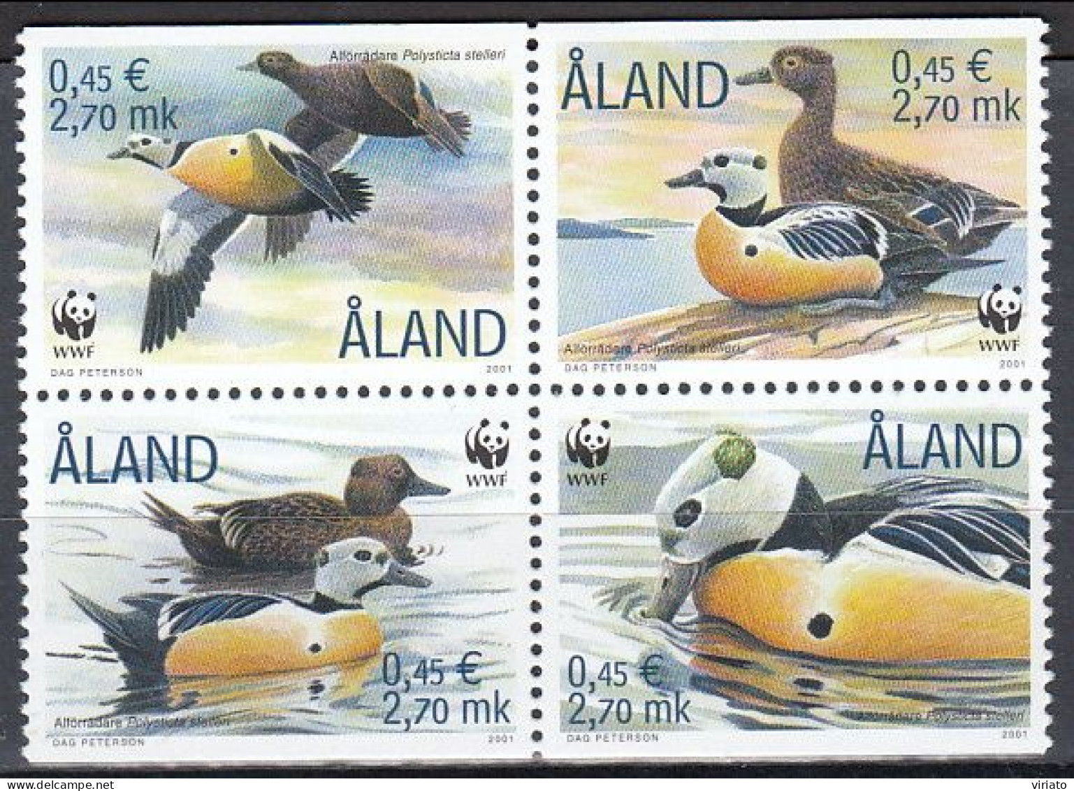 Aland 2001 (AVE064) (MNH) (Mi 183-186) - Steller's Eider (Polysticta Stelleri) - Marine Web-footed Birds