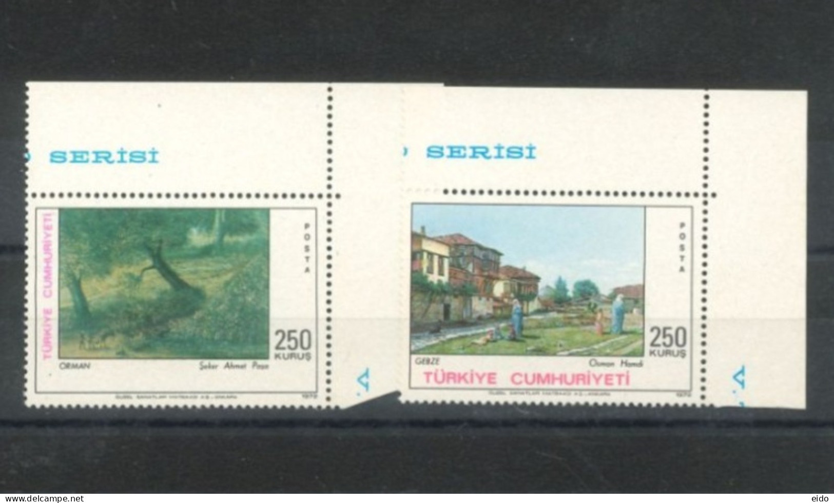 TURKEY - 1972, TURKISH PAINTINGS STAMPS COMPLETE SET OF 2, UMM (**). - Unused Stamps